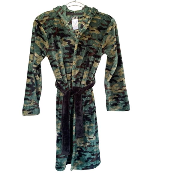 Cuddl Duds Camo Robe Boys Large 12/14 Soft Fleece Hooded Tie Pockets Sleepwear - Picture 1 of 11